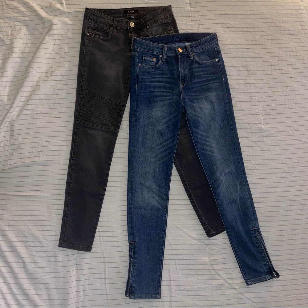 2 different pairs of size 3 / 26 skinny ankle jeans with unique design details